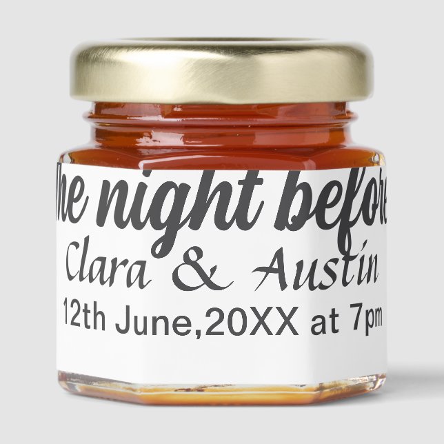Rehearsal dinner the night before simple minimal m honey jar favors (Front)