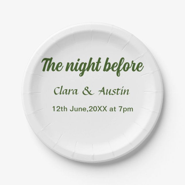 Rehearsal dinner the night before simple minimal m paper plates (Front)
