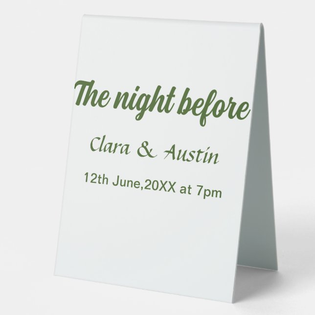 Rehearsal dinner the night before simple minimal m table tent (Front)