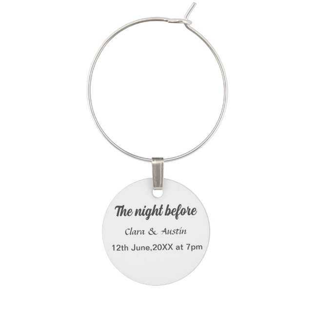 Rehearsal dinner the night before simple minimal m wine charm (Front)