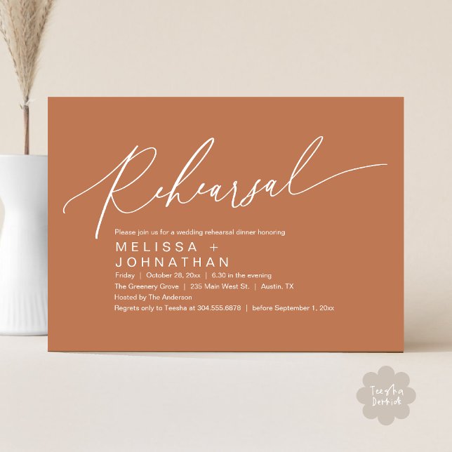 Rehearsal Dinner,The Night Before Wedding Party In Invitation (Romantic Rehearsal Dinner The Night Before Wedding Dinner Party Invitation Card PDF Copper Brown)