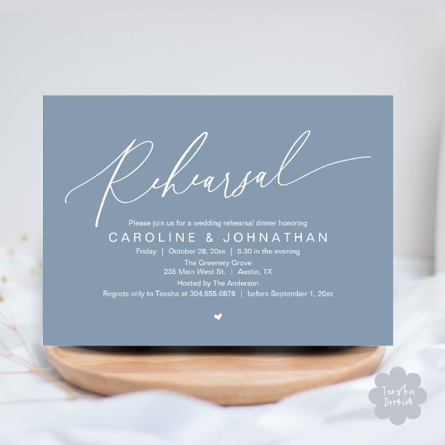Rehearsal Dinner The Night Before Wedding Party Invitation (Romantic Rehearsal Dinner The Night Before Wedding Dinner Party Invitation Card PDF Dusty Blue)
