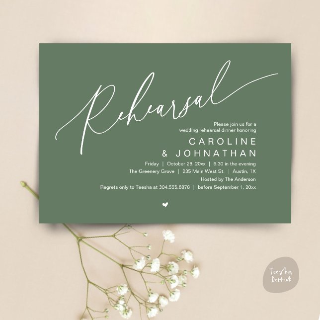 Rehearsal Dinner,The Night Before Wedding Party Invitation (Romantic Rehearsal Dinner The Night Before Wedding Dinner Party Invitation Card PDF Sage Green)