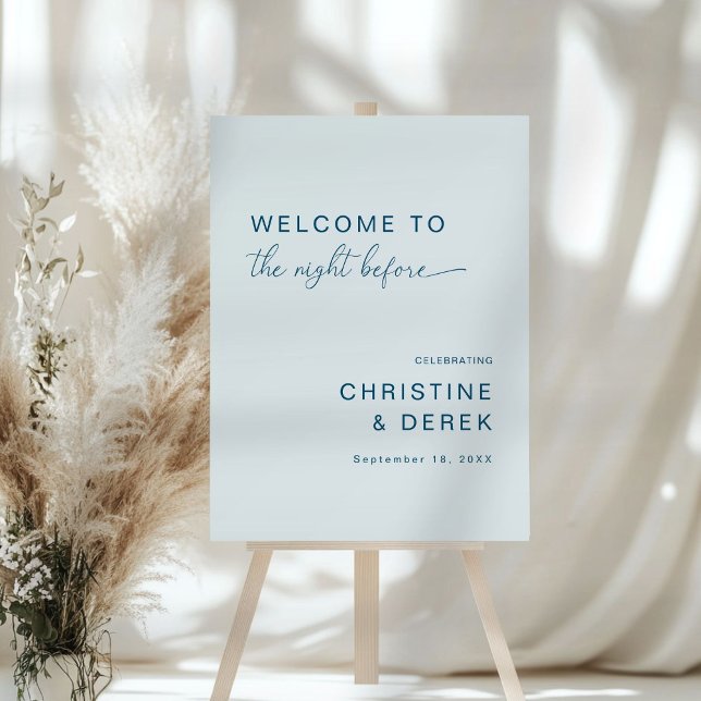 Rehearsal Dinner The Night Before Welcome Sign (Rehearsal Dinner "The Night Before" Blue Welcome Sign Foam Board with your name and date.)
