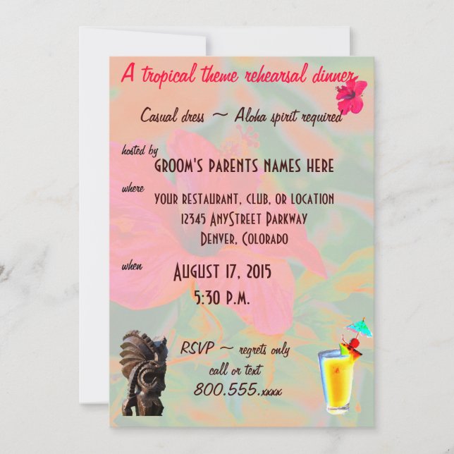 Rehearsal Dinner  Tropical Tiki Theme Invitation (Front)