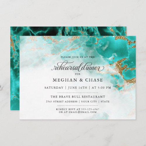 Rehearsal Dinner  Turquoise Watercolor Geode Invitation