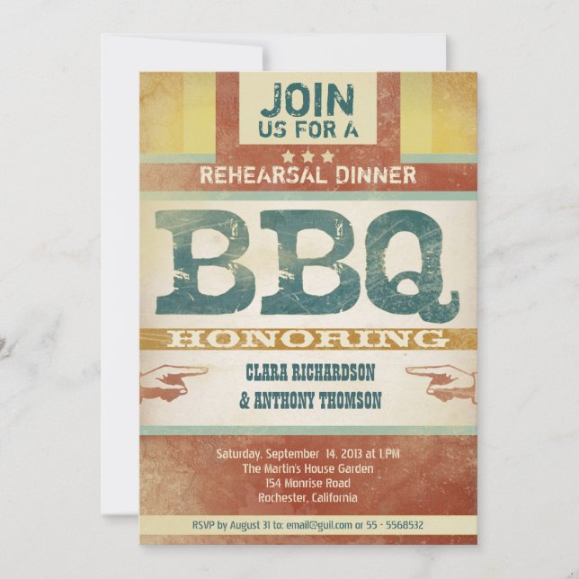 rehearsal dinner vintage unique bbq invitations (Front)