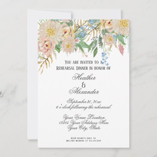 Rehearsal Dinner Watercolor Coral n Gold Floral Invitation