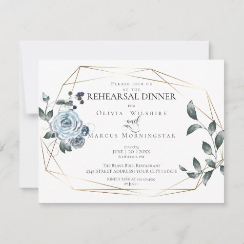 Rehearsal Dinner     Watercolor Dusty Blue Floral Save The Date