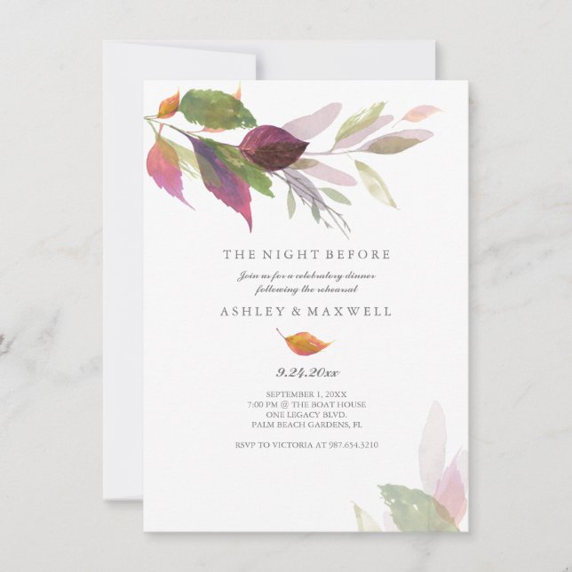 Rehearsal Dinner Watercolor Fall Leaves Invitation (Front)