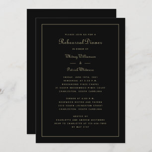 Rehearsal Dinner Wedding Elegant Black & Gold Invitation