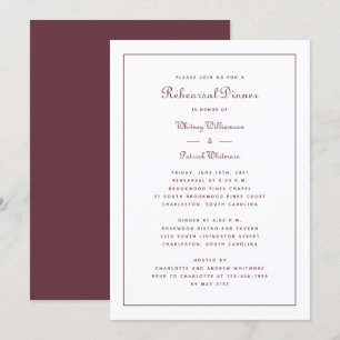 Rehearsal Dinner Wedding Elegant Script Burgundy Invitation