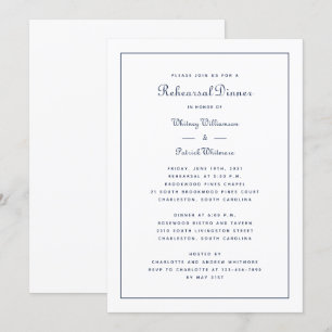 Rehearsal Dinner Wedding Elegant Script Navy Blue Invitation