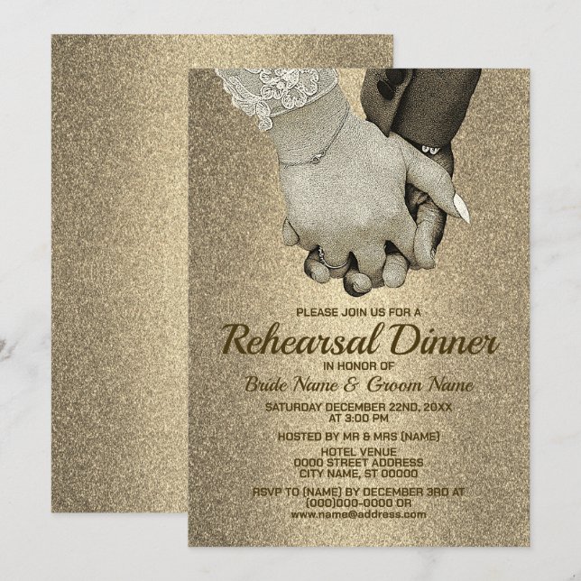 Rehearsal Dinner Wedding Golden Glitter Elegant Invitation (Front/Back)