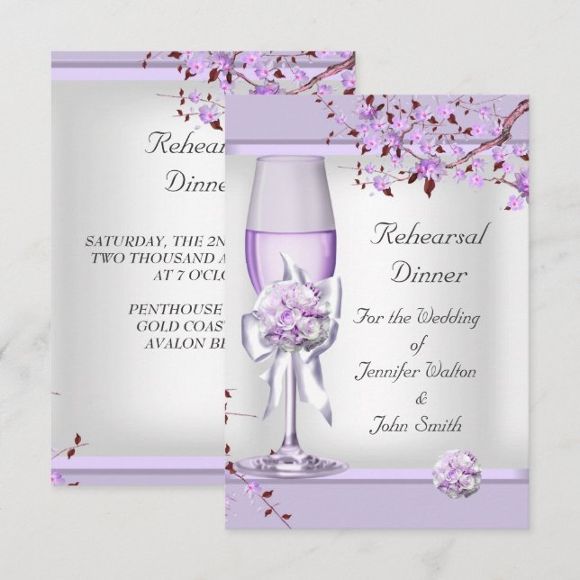 Rehearsal Dinner Wedding Lavender Purple Lilac  4 Invitation (Front/Back)
