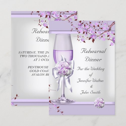Rehearsal Dinner Wedding Lavender Purple Lilac  4 Custom Invitations