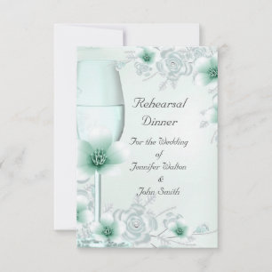 Rehearsal Dinner Wedding Mint Green Rose Blossom Invitation