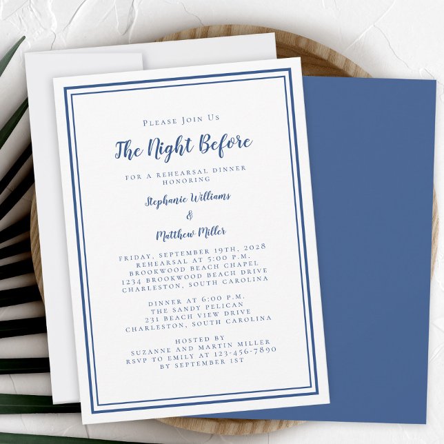 Rehearsal Dinner Wedding Night Before Blue White Invitation (Rehearsal Dinner Wedding Night Before Blue White Invitation)