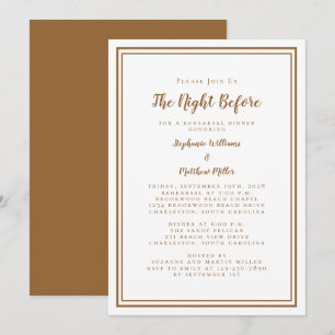 Rehearsal Dinner Wedding Night Before Brown White Invitation