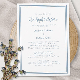 Rehearsal Dinner Wedding Night Before | Dusty Blue Invitation