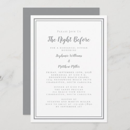 Rehearsal Dinner Wedding Night Before Gray White Invitation