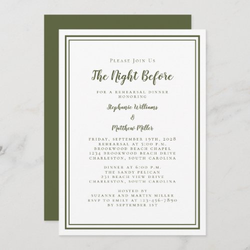 Rehearsal Dinner Wedding Night Before Green White Invitation