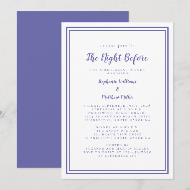 Rehearsal Dinner Wedding Night Before Periwinkle Invitation (Front/Back)
