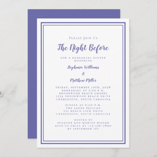 Rehearsal Dinner Wedding Night Before Periwinkle Invitation