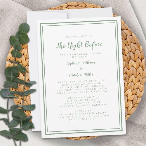 Rehearsal Dinner Wedding Night Before  Sage Green Invitation