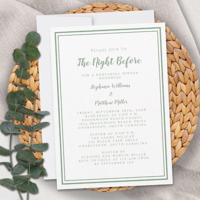 Rehearsal Dinner Wedding Night Before | Sage Green Invitation (Creator Uploaded)