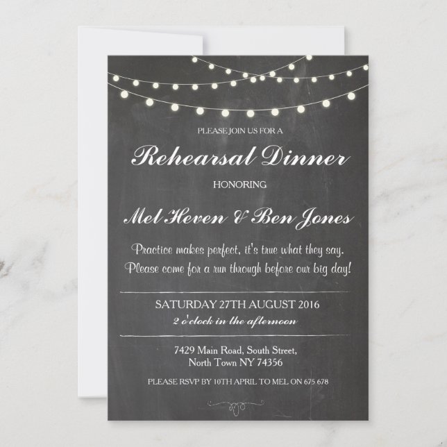 Rehearsal Dinner Wedding Party Chalk Invite (Front)