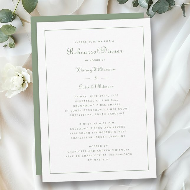Rehearsal Dinner Wedding Sage Green Elegant Script Invitation (Rehearsal Dinner Wedding Sage Green Elegant Script Invitation)