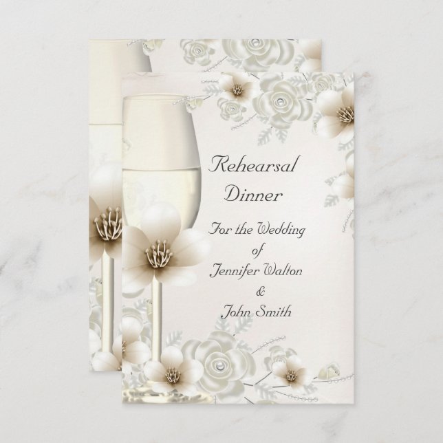 Rehearsal Dinner Wedding Sepia Cream Rose Blossom Invitation (Front/Back)
