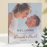Rehearsal Dinner Welcome Sign Faux Canvas Print<br><div class="desc">This simply chic wedding rehearsal dinner welcome sign features your favorite photo and black text, including your first names in a lively whimsical script. You can change the font and the wording to suit your style. Depending on the color of your photo, you might prefer white text-in that case, please...</div>