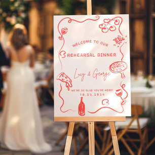 Rehearsal Dinner Welcome Sign, Hand Drawn, Whimsic Foam Board