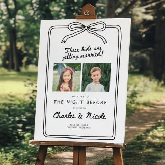 rehearsal dinner welcome sign with photo playful 