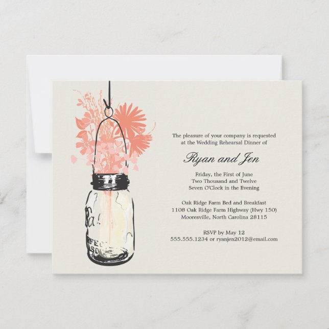 Rehearsal Dinner - Wild Flowers & Mason Jar Invitation (Front)