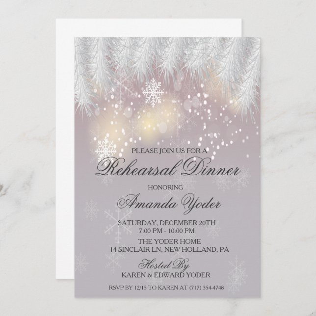Rehearsal Dinner Winter Snowflake Invitation (Front/Back)