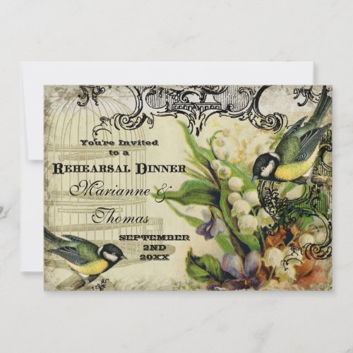 Rehearsal Dinner _ Yellow Song Bird Cage Floral Invitation