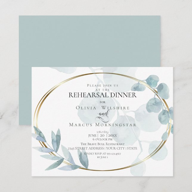 Rehearsal | Dusty Blue Watercolor Eucalyptus Invitation (Front/Back)