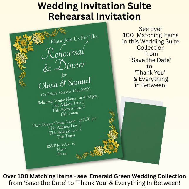 Rehearsal Invitation Card Emerald Green & Gold (Creator Uploaded)