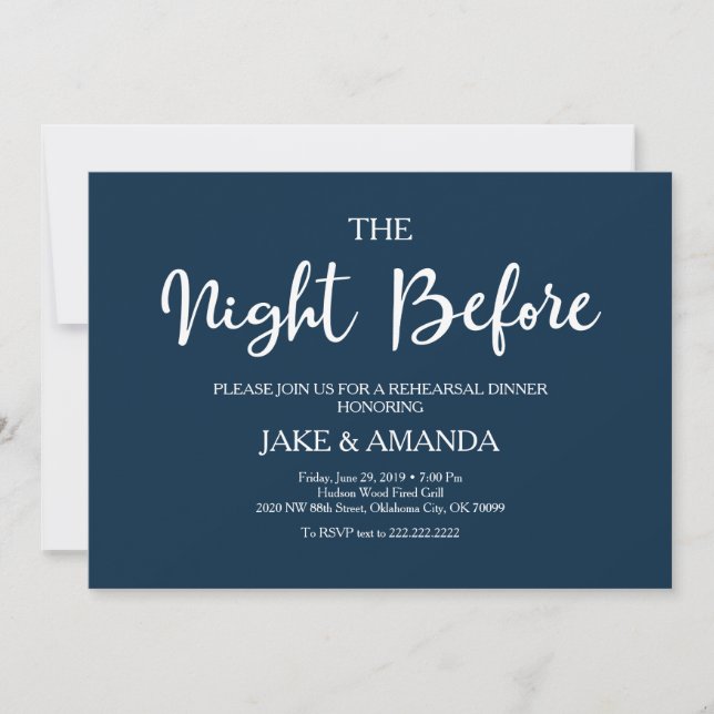 Rehearsal Invitations, Navy Blue Invitation (Front)