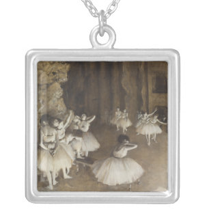 "Rehearsal on Stage" by Edgar Degas Silver Plated Necklace