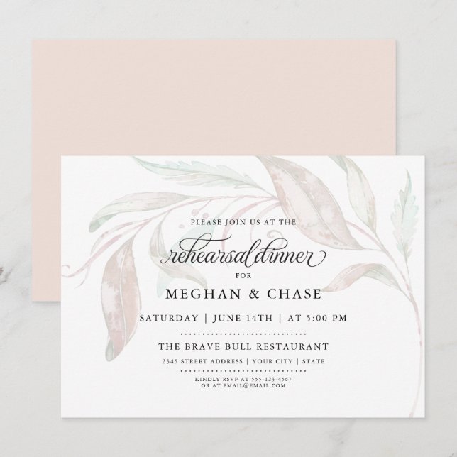 REHEARSAL | Pale Pastel Watercolor Foliage Invitation (Front/Back)