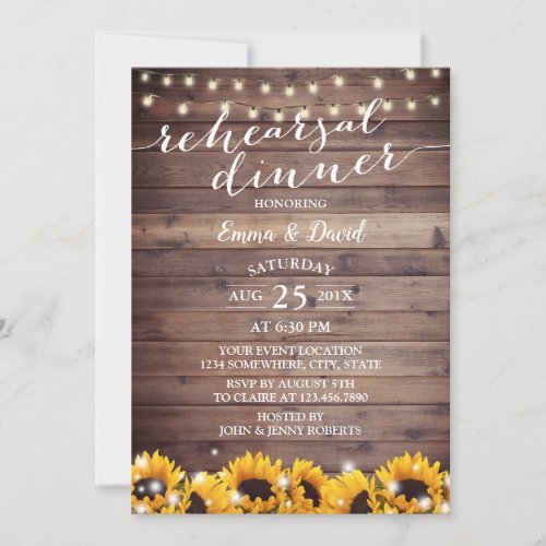 Rehearsal Vintage Sunflower Rustic String Lights Invitation