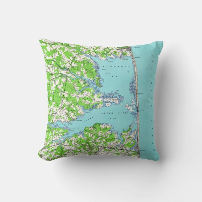 Rehoboth Beach & Bethany Beach Delaware Map (1938) Throw Pillow (Front)