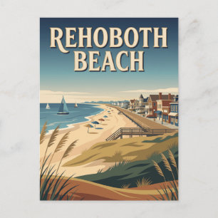 Rehoboth Beach Delaware Boardwalk Vintage Poster Postcard