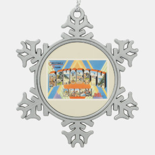 Rehoboth Beach Delaware DE Vintage Travel Postcard Snowflake Pewter Christmas Ornament