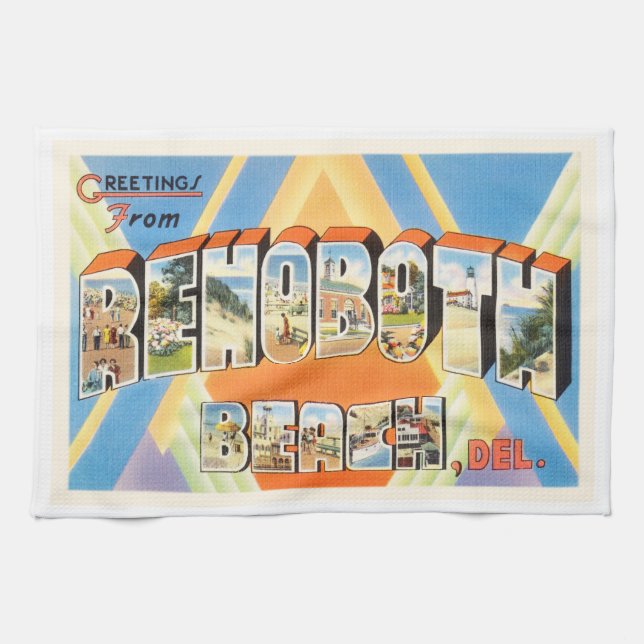 Rehoboth Beach Delaware DE Vintage Travel Postcard Towel (Horizontal)