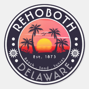 Rehoboth Beach Delaware Palm Trees Vintage 80s Classic Round Sticker